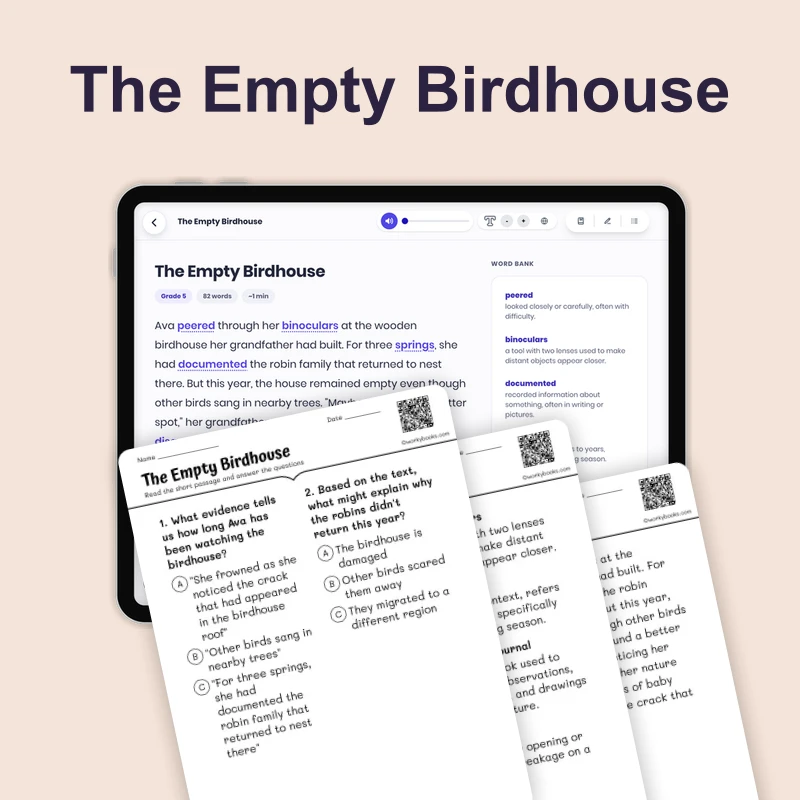 The Empty Birdhouse — ela — reading comprehension for Grade 3, Grade 4, Grade 5, Grade 6, page 1 of 4