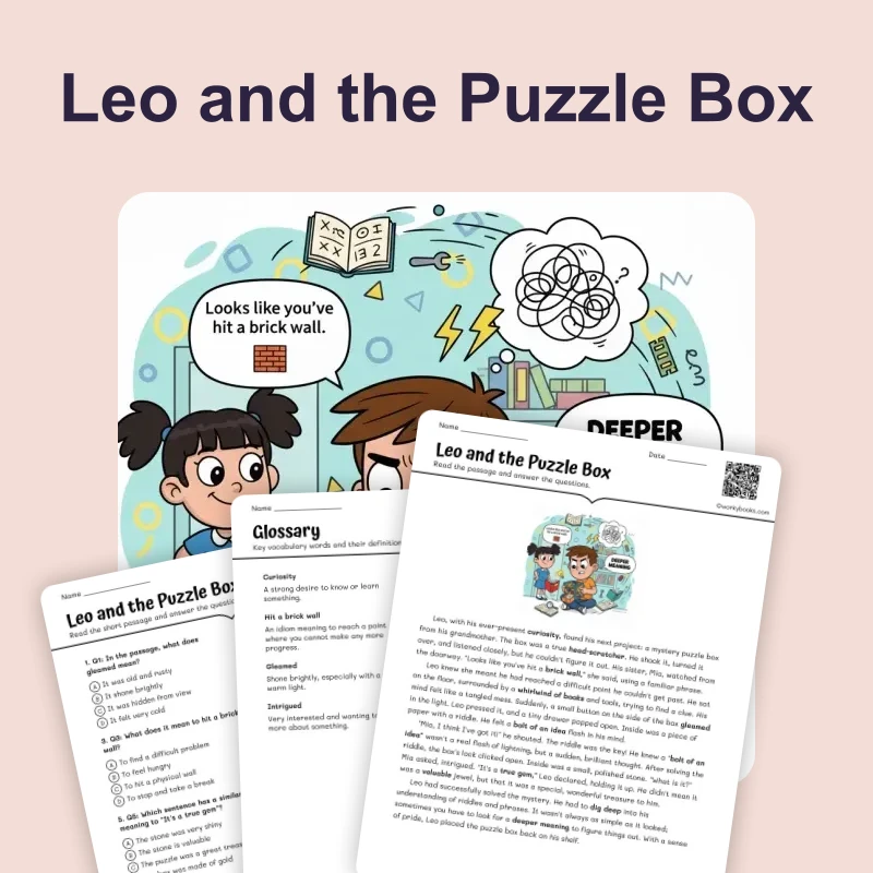 Leo and the Puzzle Box — ela — reading comprehension for Grade 3, Grade 4, Grade 5, Grade 6, page 1 of 4