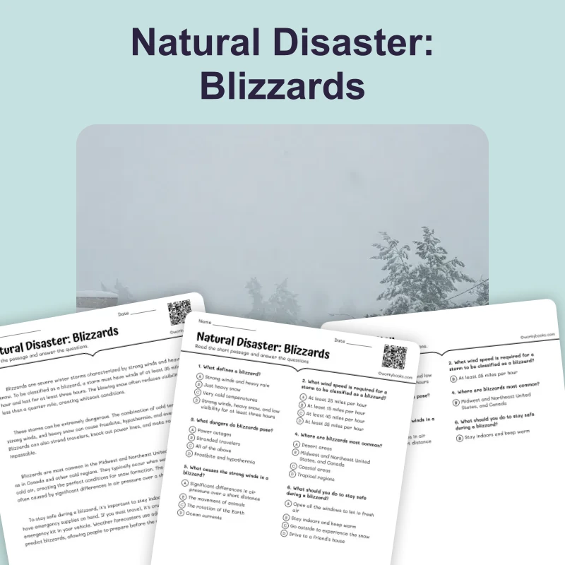Natural Disaster: Blizzards — ela — reading comprehension for Grade 4, Grade 5, page 1 of 4