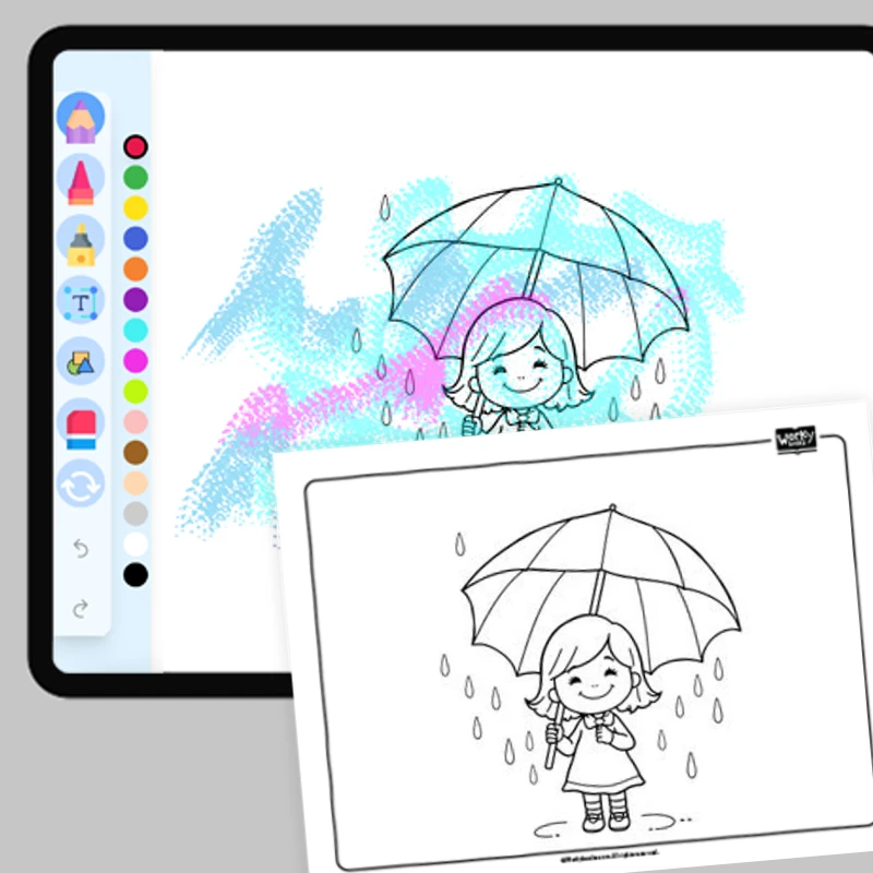 Girl with Umbrella — coloring-pages coloring page for Grade 1, Grade 2, Grade 3, Grade 4, Grade 5, page 1 of 1