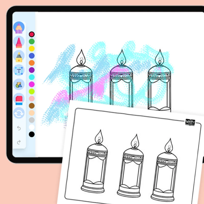 Lighting Ramadan candles — coloring-pages coloring page for Grade 1, Grade 2, Grade 3, Grade 4, Grade 5, page 1 of 1