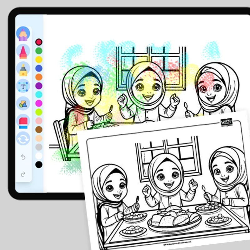 Enjoying Ramadan Suhoor — coloring-pages coloring page for Grade 1, Grade 2, Grade 3, Grade 4, Grade 5, page 1 of 1