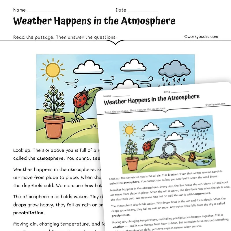 Weather Happens in the Atmosphere — science worksheet for Grade 3, Grade 4, Grade 5, page 1 of null
