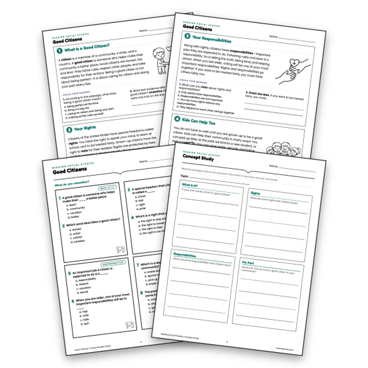 Good Citizens Reading Cards — ela worksheet for Grade 3, Grade 4, Grade 5, page 1 of null
