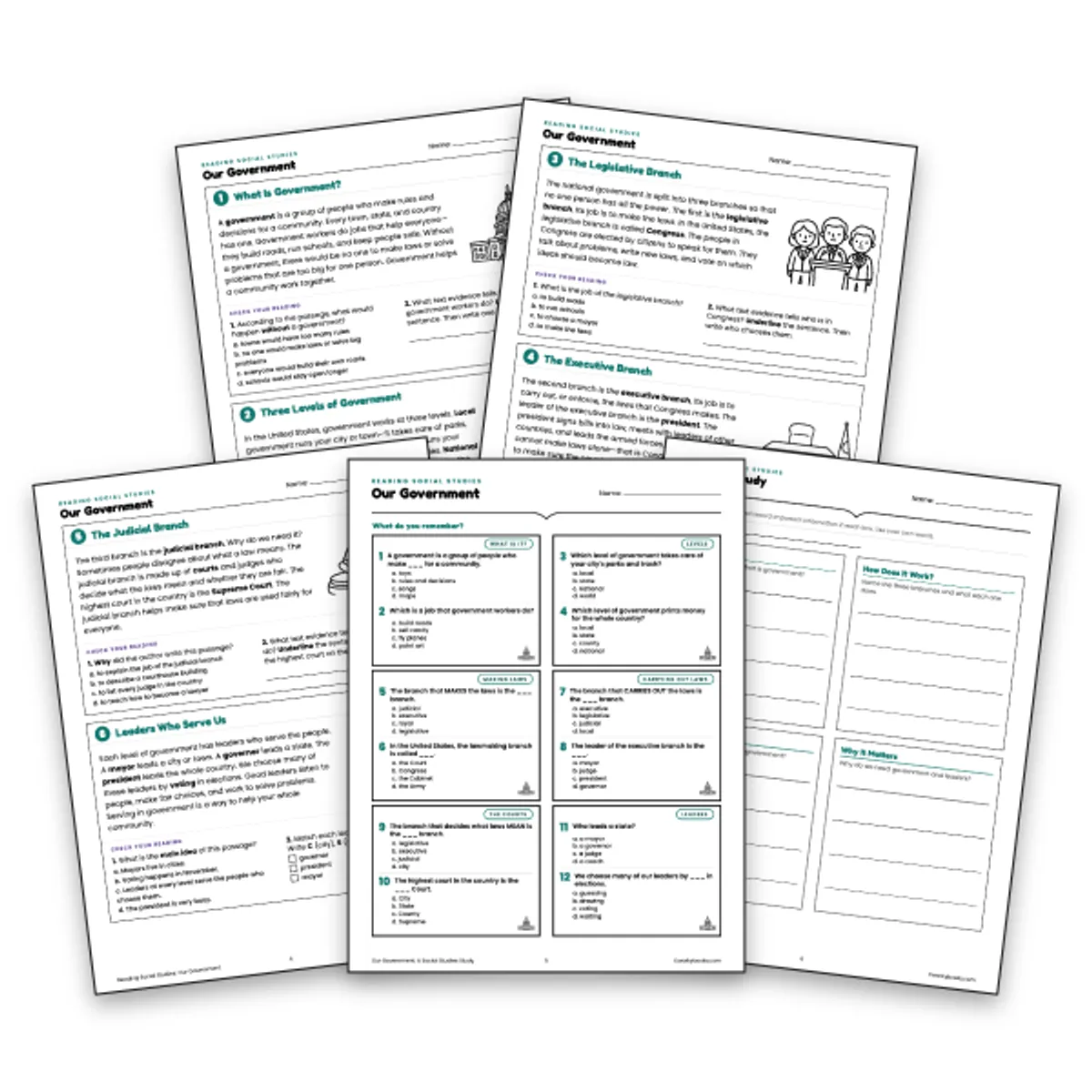Our Government Reading Comprehension | Grades 3 — ela worksheet for Grade 3, Grade 4, Grade 5, page 1 of null