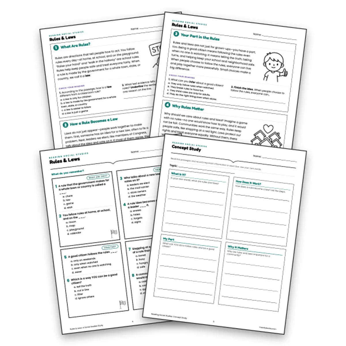 Rules & Laws Reading Cards | Grades 3 — ela worksheet for Grade 3, Grade 4, Grade 5, page 1 of null