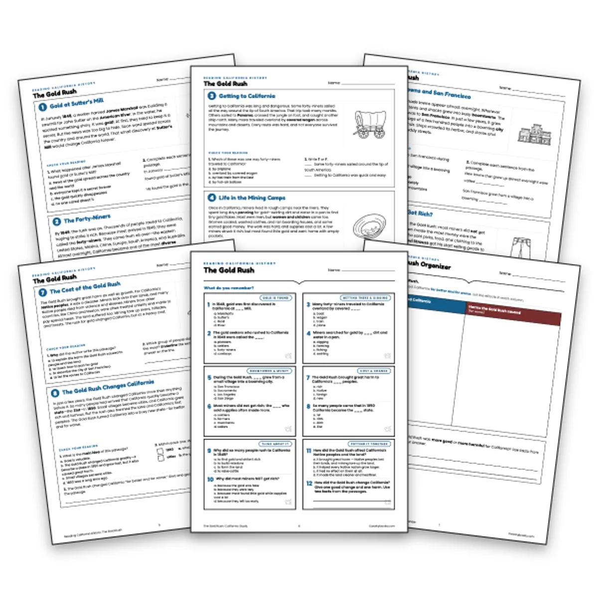 The Gold Rush — ela worksheet for Grade 3, Grade 4, Grade 5, page 1 of null