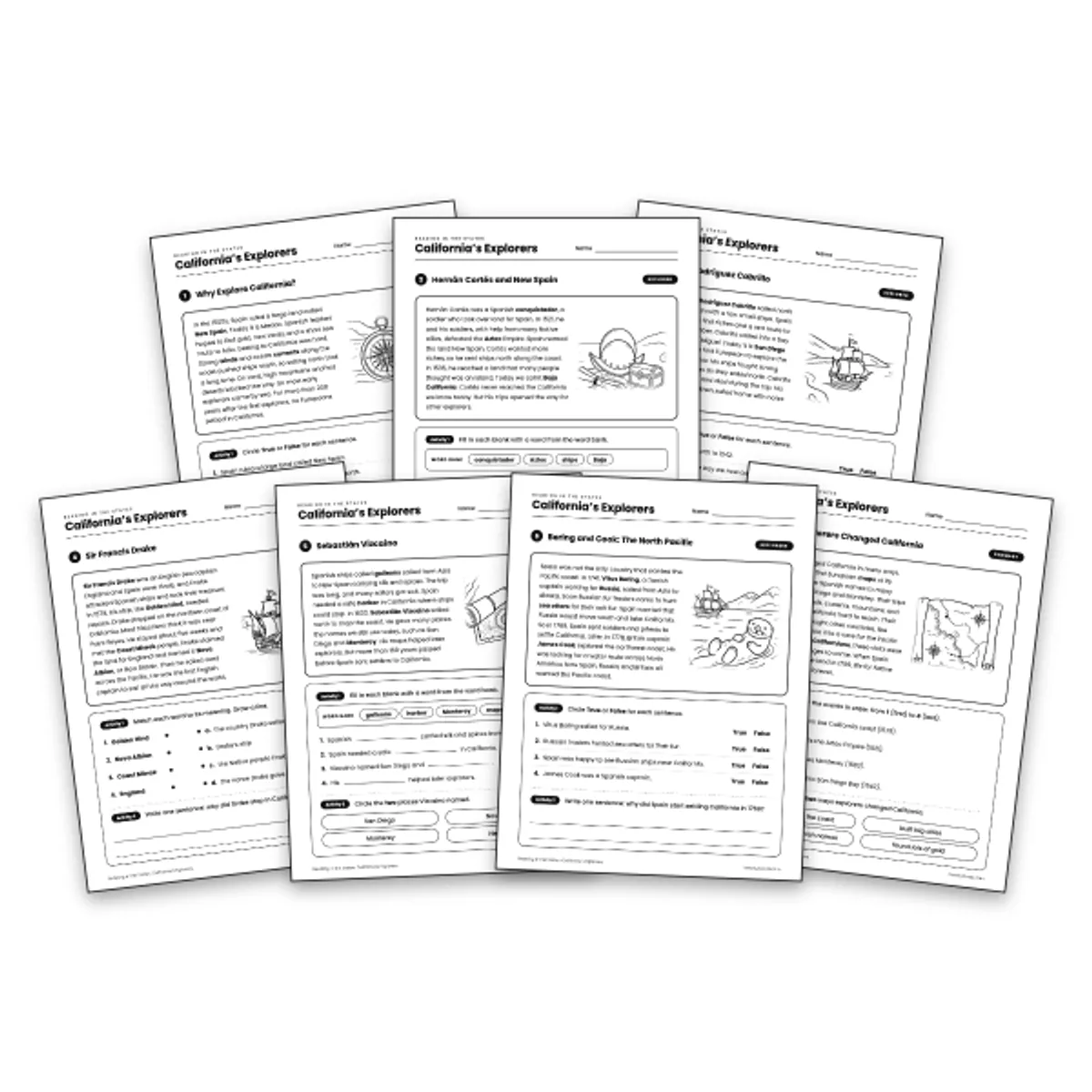 California's Explorers — ela worksheet for Grade 4, page 1 of null