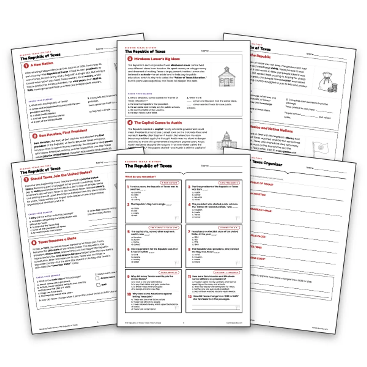 The Republic of Texas — ela worksheet for Grade 3, Grade 4, Grade 5, page 1 of null