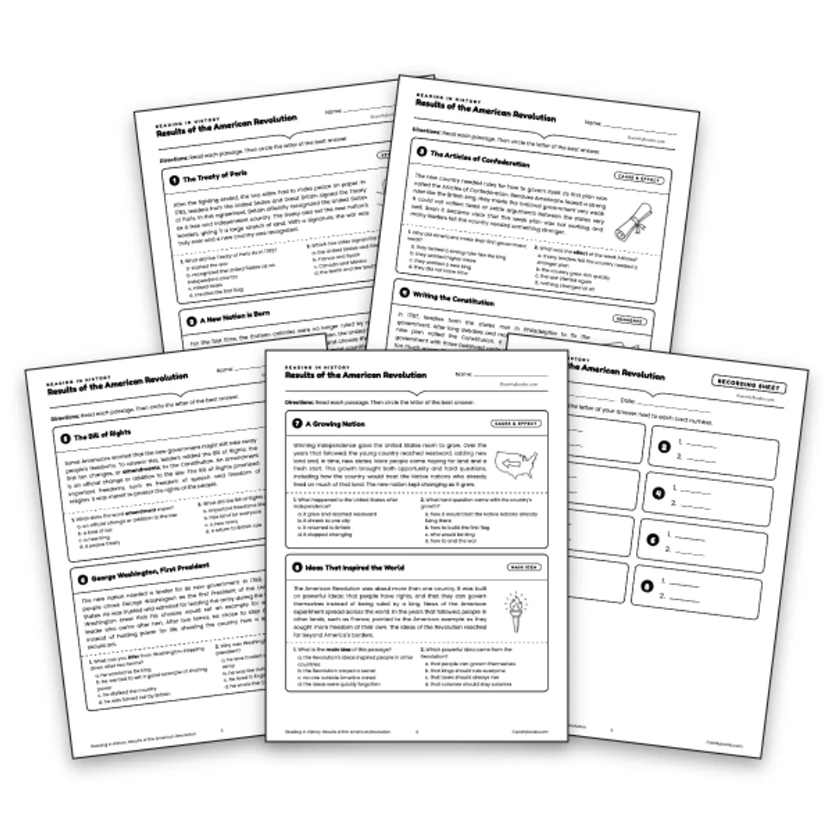 Results of the American Revolution — ela worksheet for Grade 4, Grade 5, page 1 of null
