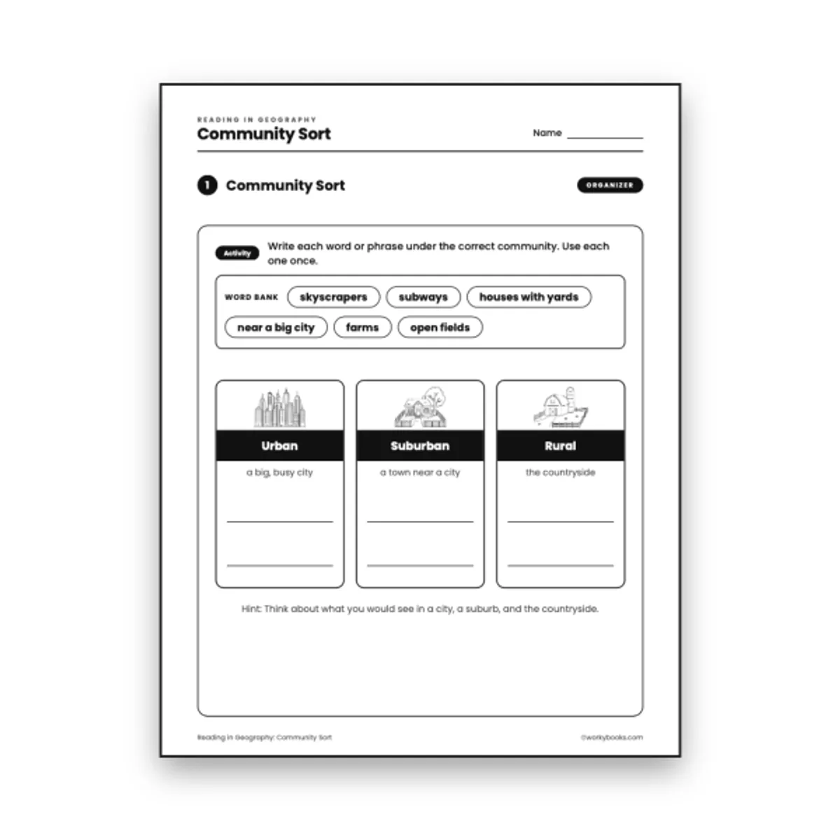 Community Sort — ela worksheet for Grade 3, page 1 of null