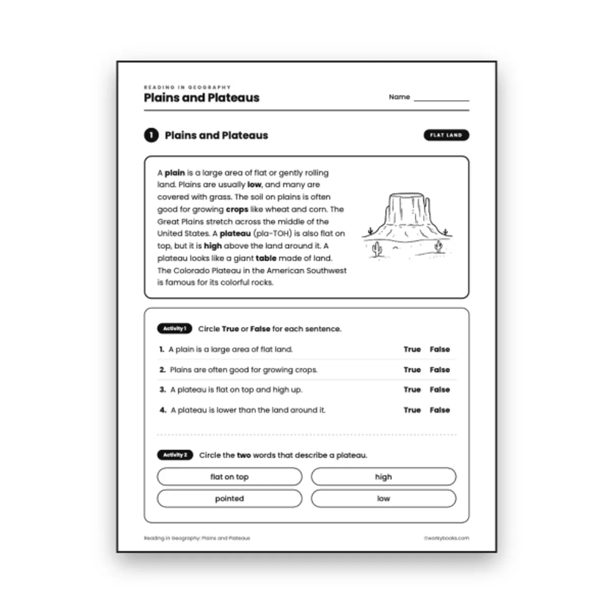 Grade 3 Plains and Plateaus — ela worksheet for Grade 3, page 1 of null