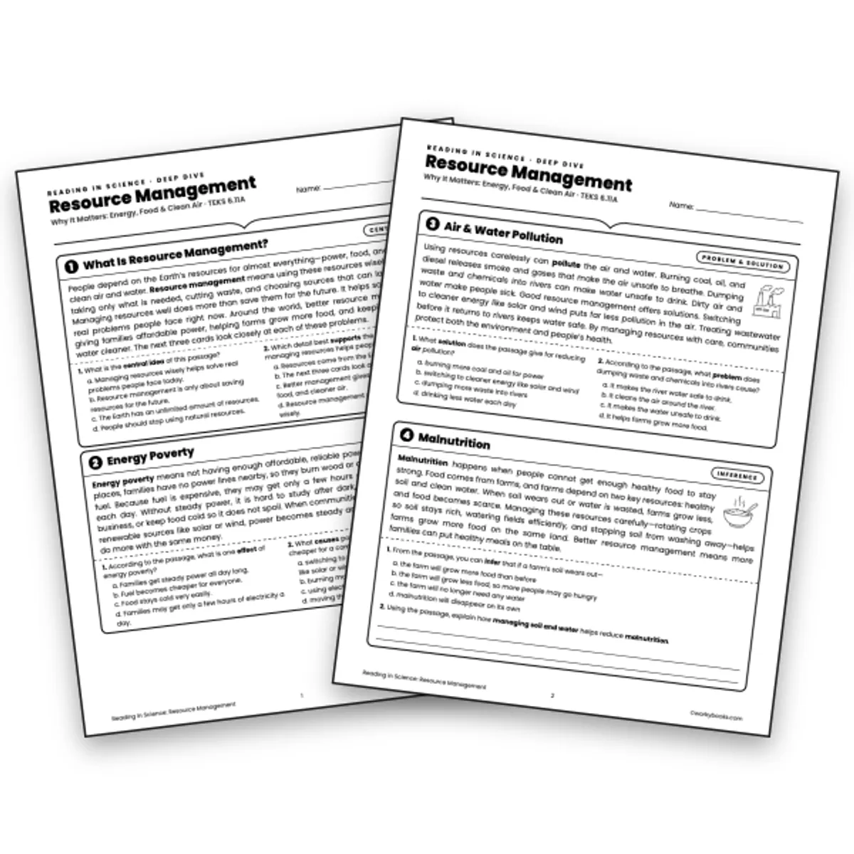 Why Resource Management Matters - Reading in Science — ela worksheet for Grade 6, page 1 of null