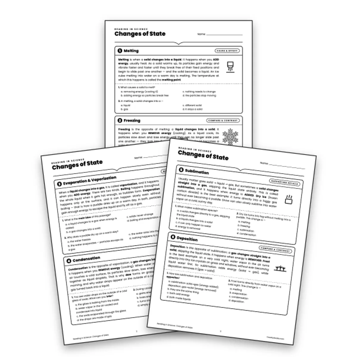 Reading in Science: Changes of State — ela worksheet for Grade 6, page 1 of null