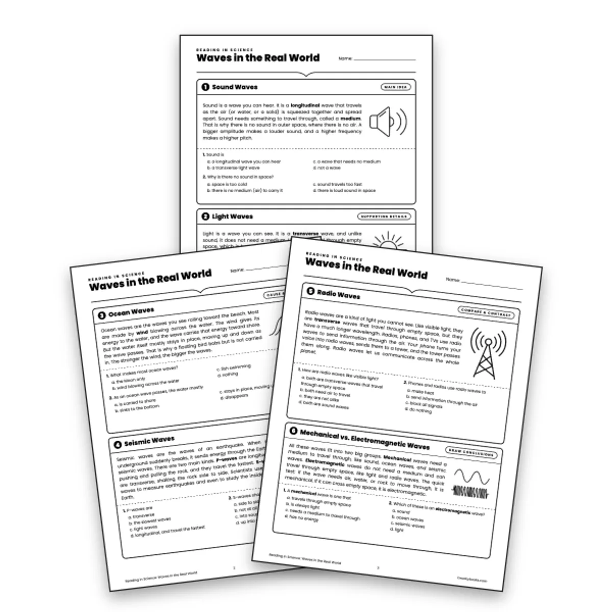 Reading in Science: Waves in the Real World — ela worksheet for Grade 6, page 1 of null