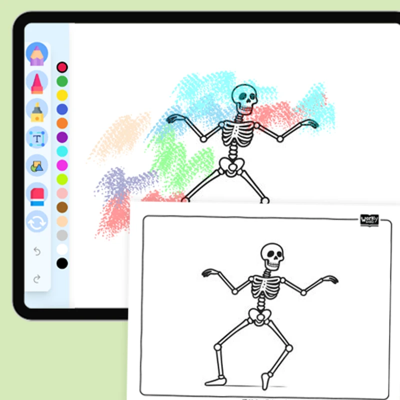 Skeleton dancing — coloring-pages coloring page for Grade 1, Grade 2, Grade 3, Grade 4, Grade 5, page 1 of 1