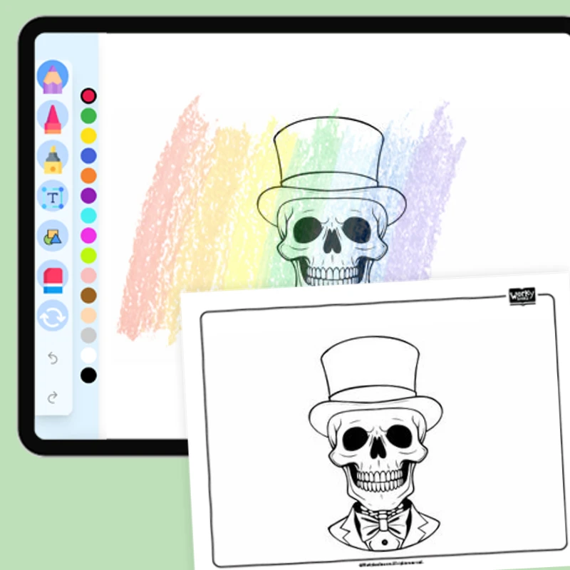Skeleton wearing a top hat — coloring-pages coloring page for Grade 1, Grade 2, Grade 3, Grade 4, Grade 5, page 1 of 1
