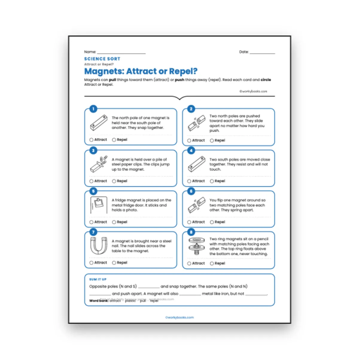 Magnets: Attract or Repel? — ela worksheet for Grade 3, Grade 4, Grade 5, page 1 of null
