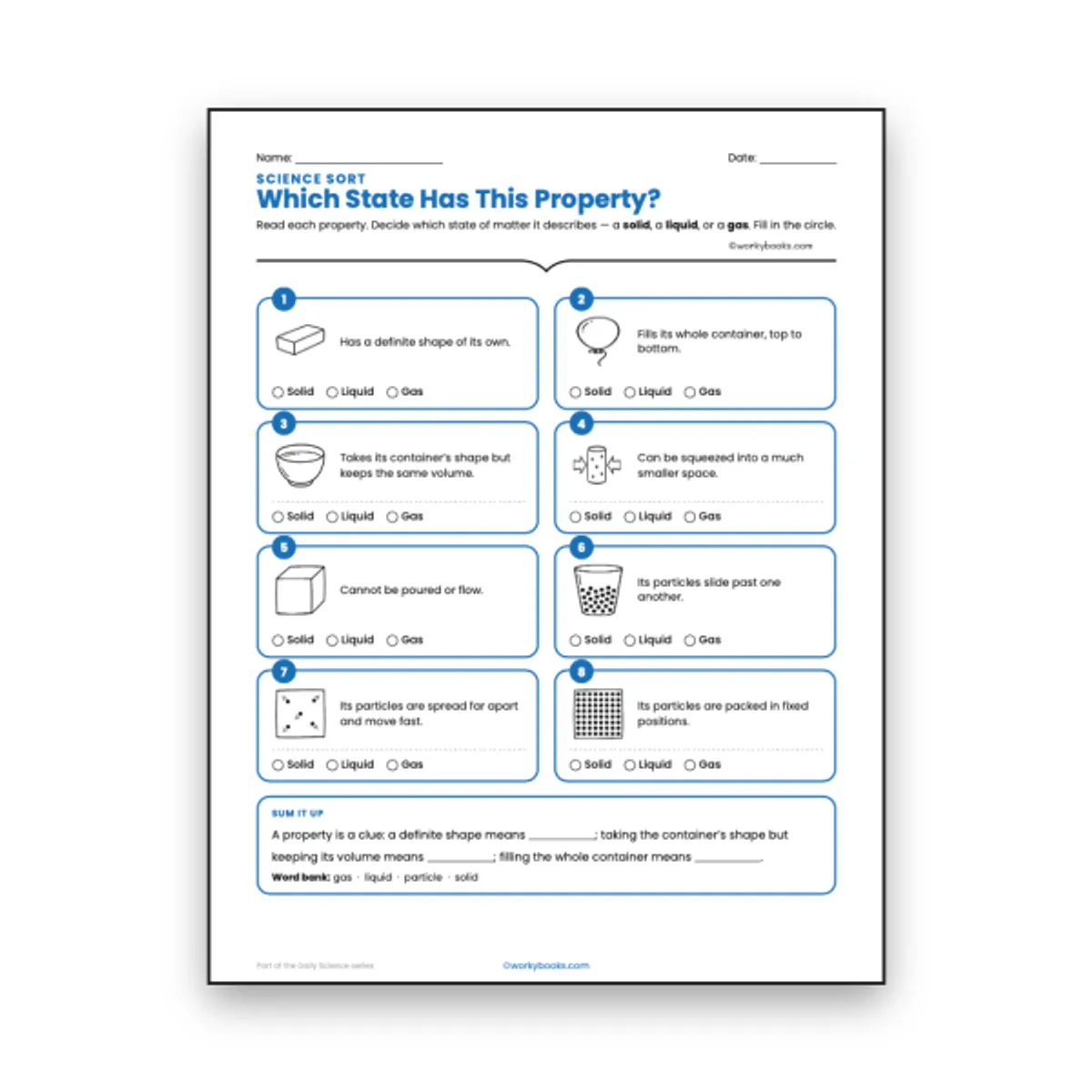 Which State Has This Property—Sort — ela worksheet for Grade 6, page 1 of null