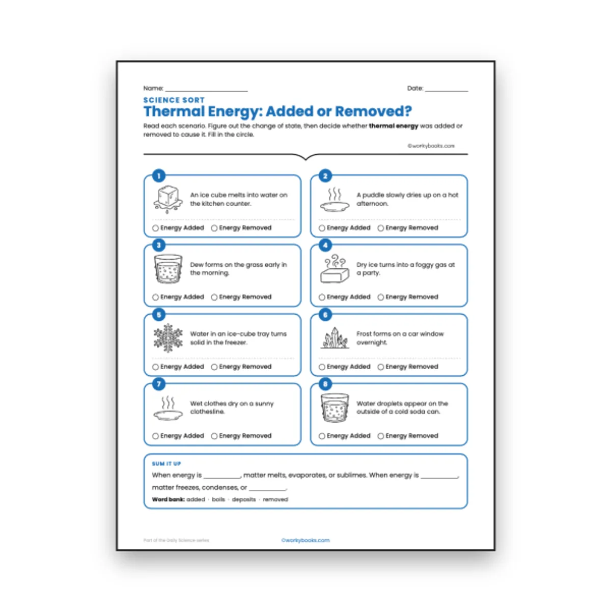 Thermal Energy: Added or Removed — ela worksheet for Grade 6, page 1 of null