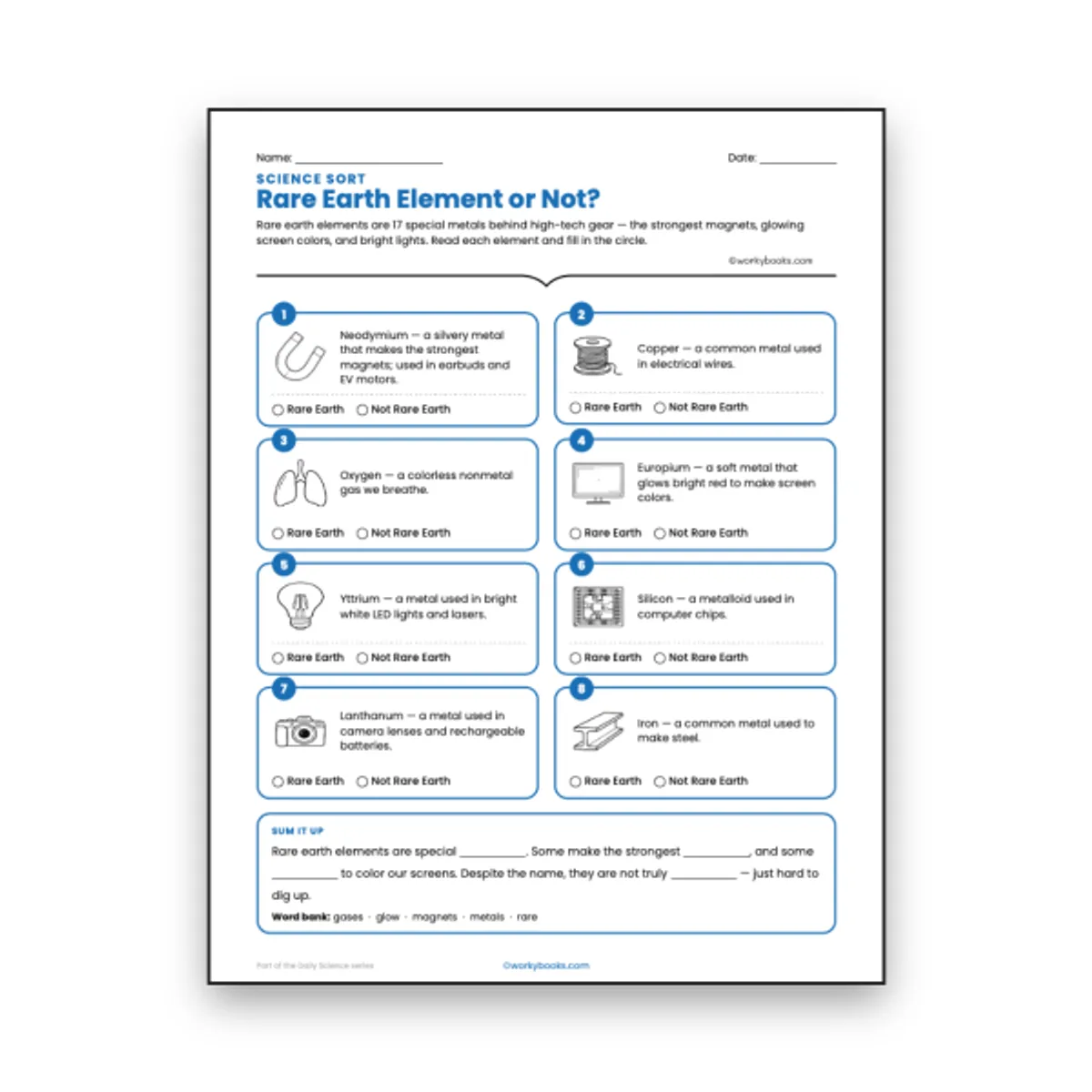 Rare Earth Element or Not? — ela worksheet for Grade 6, page 1 of null