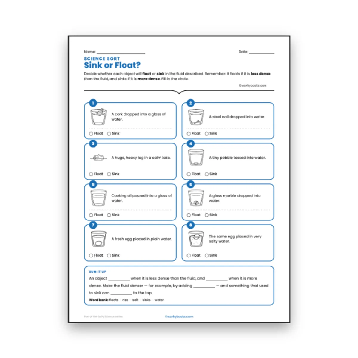 Sink or Float? — ela worksheet for Grade 6, page 1 of null