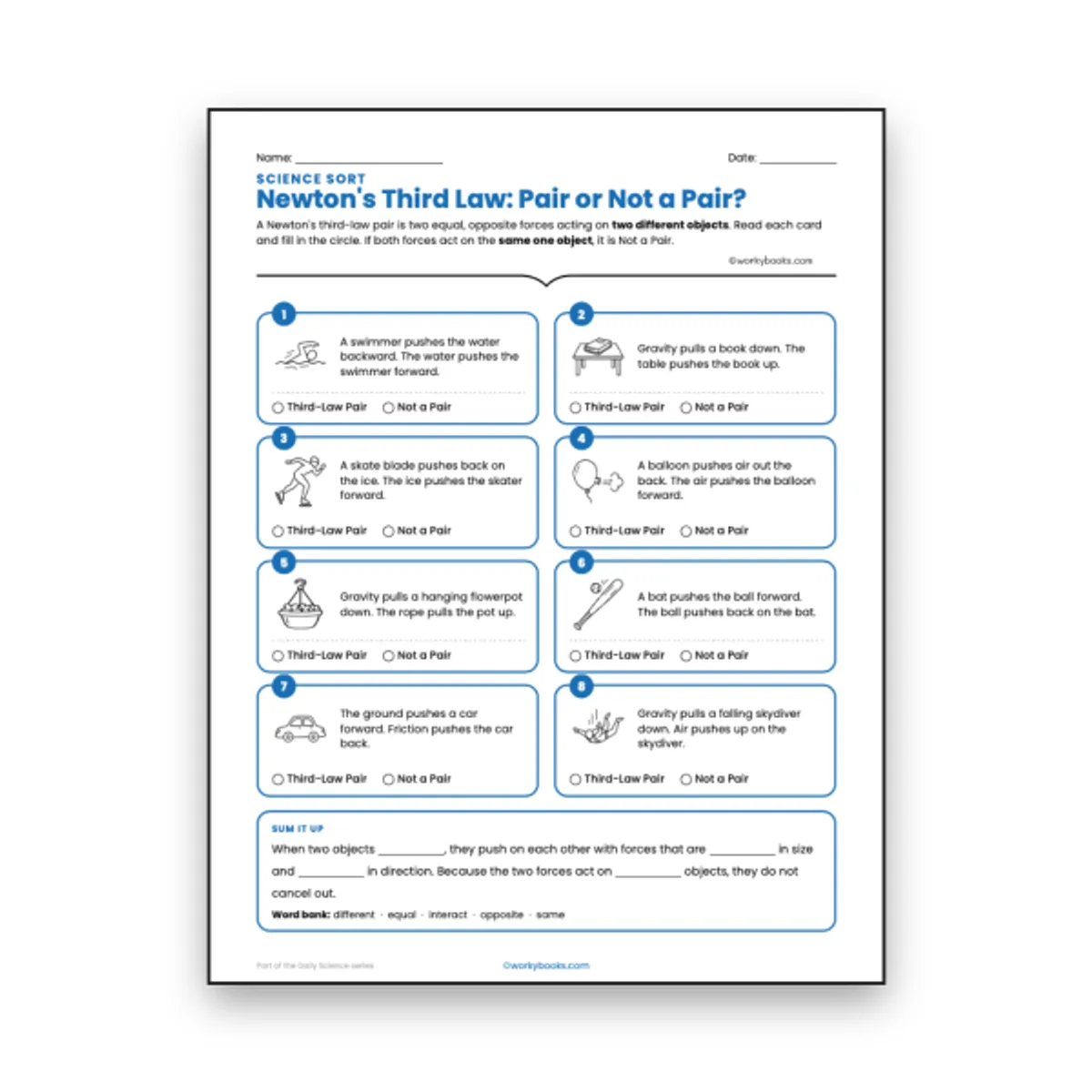 Newton's Third Law: Pair or Not a Pair — ela worksheet for Grade 6, page 1 of null