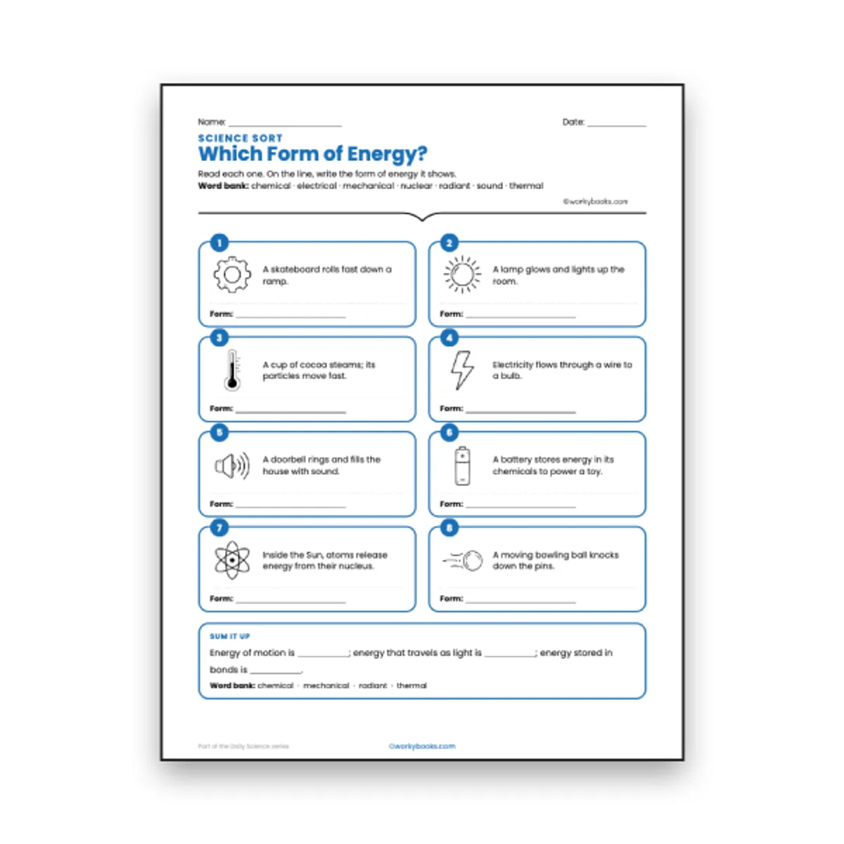 Which Form of Energy? — ela worksheet for Grade 6, page 1 of null
