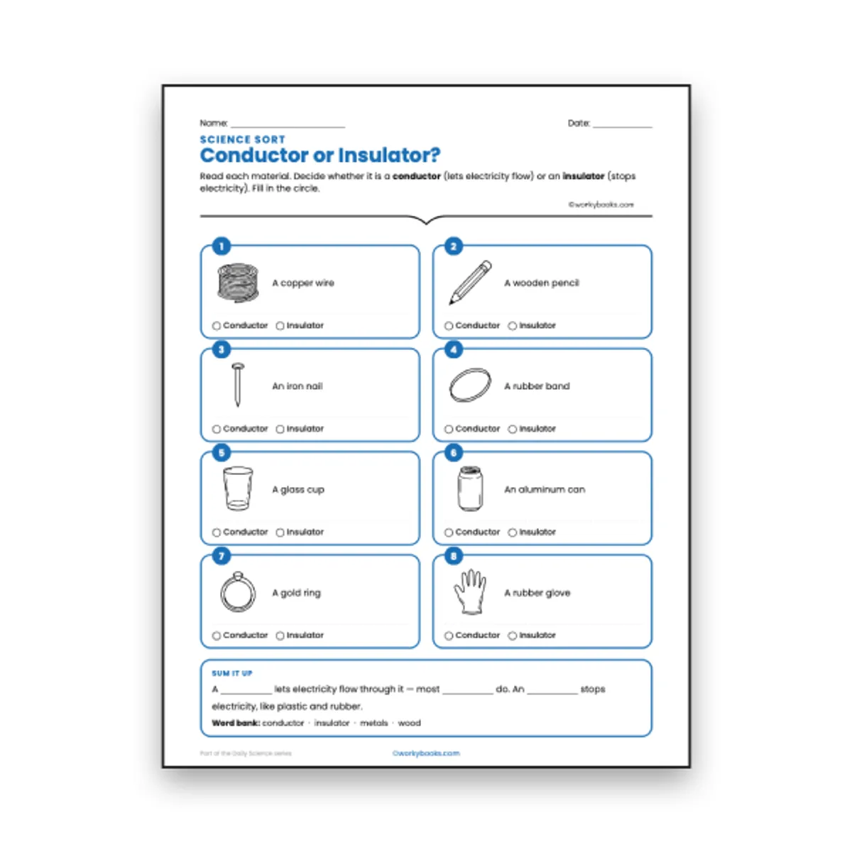 Conductor or Insulator? — ela worksheet for Grade 6, page 1 of null