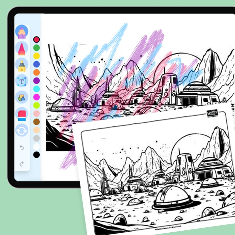Martian Colony — coloring-pages coloring page for Grade 1, Grade 2, Grade 3, Grade 4, Grade 5, page 1 of 1