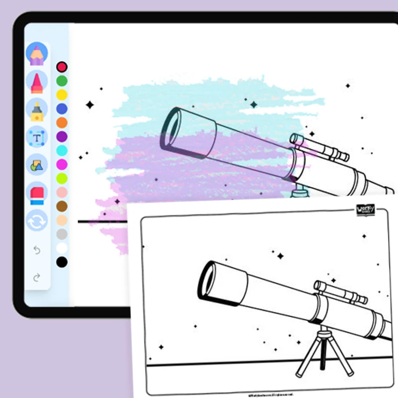 Telescope Stargazing — coloring-pages coloring page for Grade 1, Grade 2, Grade 3, Grade 4, Grade 5, page 1 of 1