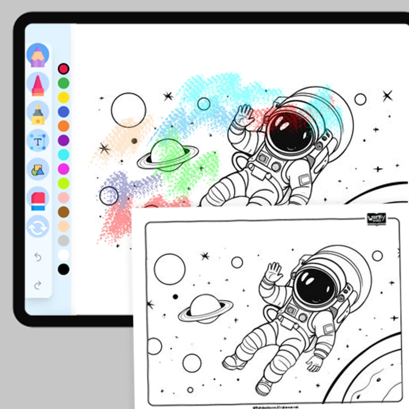 Spacewalk Adventure — coloring-pages coloring page for Grade 1, Grade 2, Grade 3, Grade 4, Grade 5, page 1 of 1