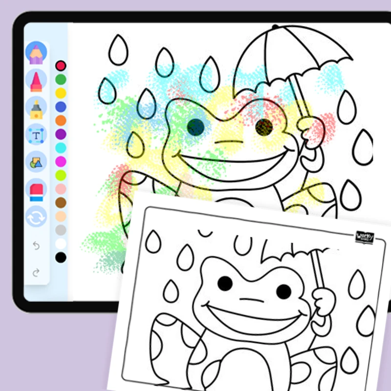 Frog in the rain — coloring-pages coloring page for Grade 1, Grade 2, Grade 3, Grade 4, Grade 5, page 1 of 1