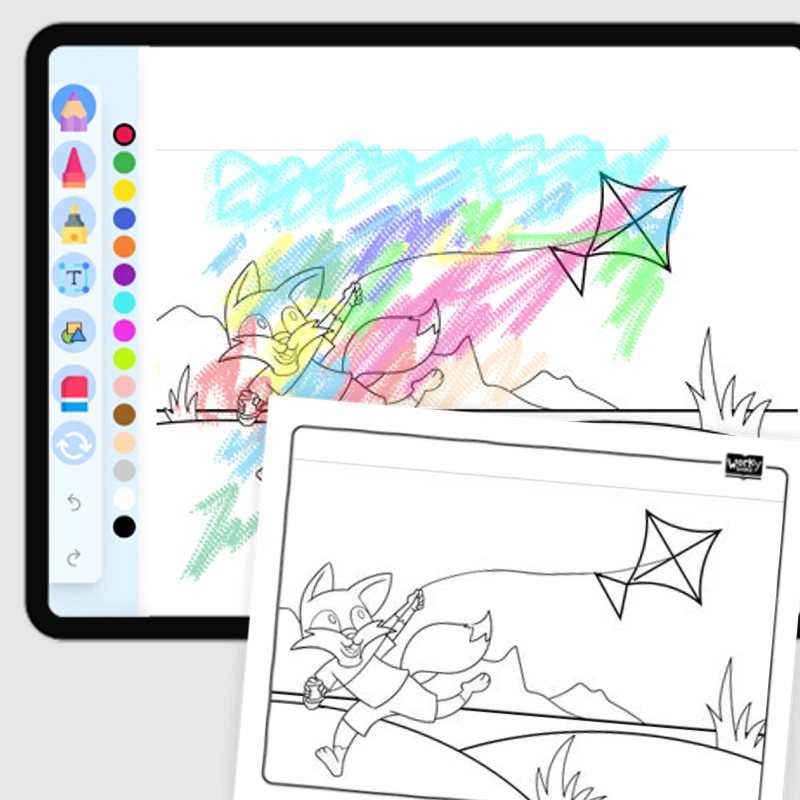 Winston with Summer Kite — coloring-pages coloring page for Grade 1, Grade 2, Grade 3, Grade 4, Grade 5, page 1 of 1