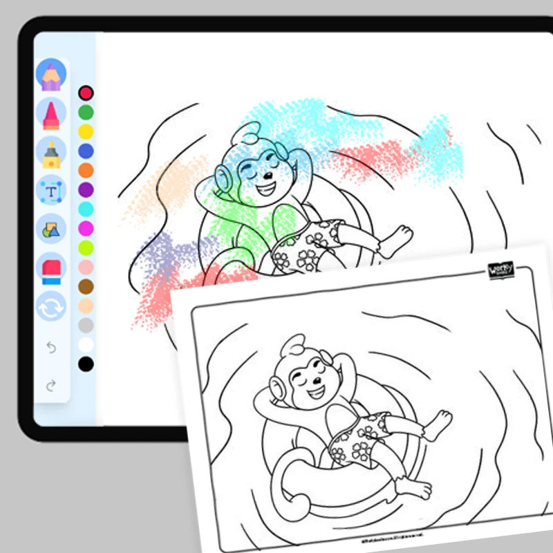 Ooki in a pool (monkey) — coloring-pages coloring page for Grade Ooki's Radical Ride - Summer Skateboarding Coloring Page, page 1 of 1
