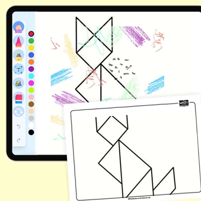 Tangram Animals - Cat — coloring-pages coloring page for Grade 1, Grade 2, Grade 3, Grade 4, Grade 5, page 1 of 1