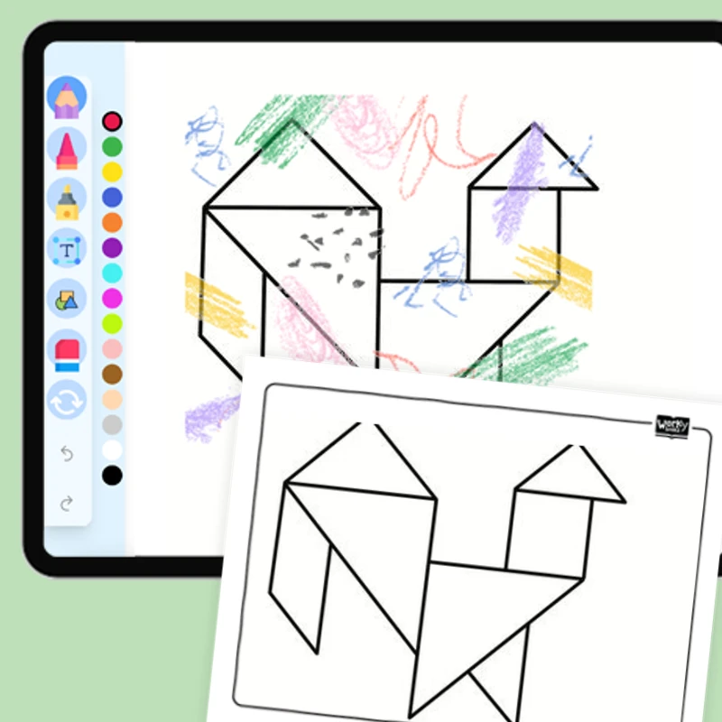 Tangram Animals - Rooster — coloring-pages coloring page for Grade 1, Grade 2, Grade 3, Grade 4, Grade 5, page 1 of 1