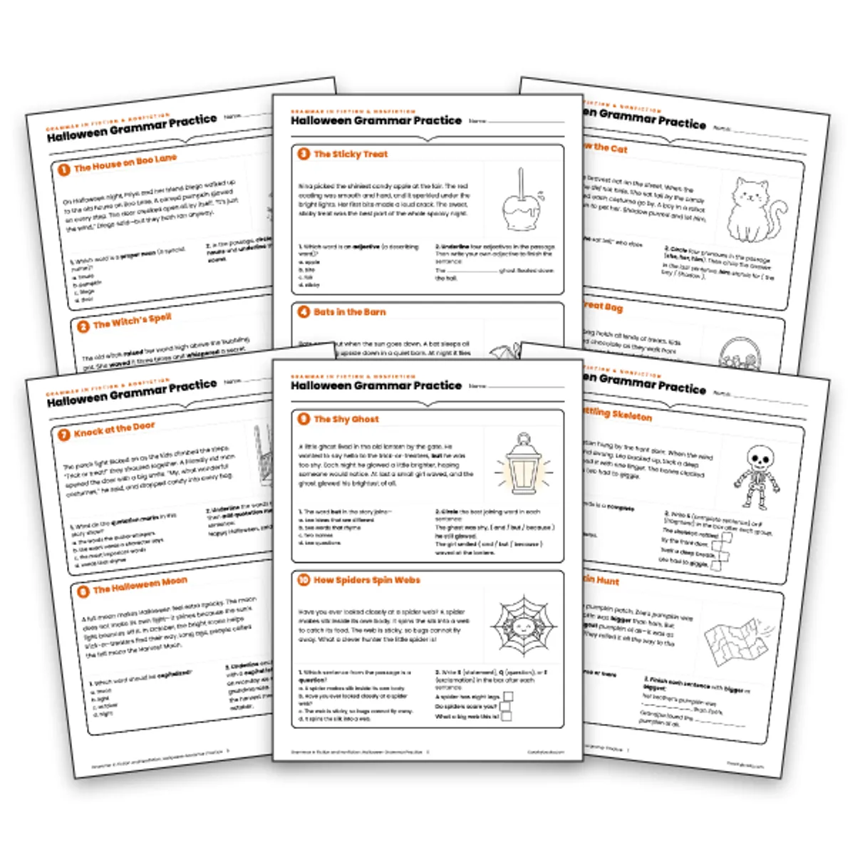 Halloween Grammar Practice Task cards — ela worksheet for Grade 3, page 1 of null