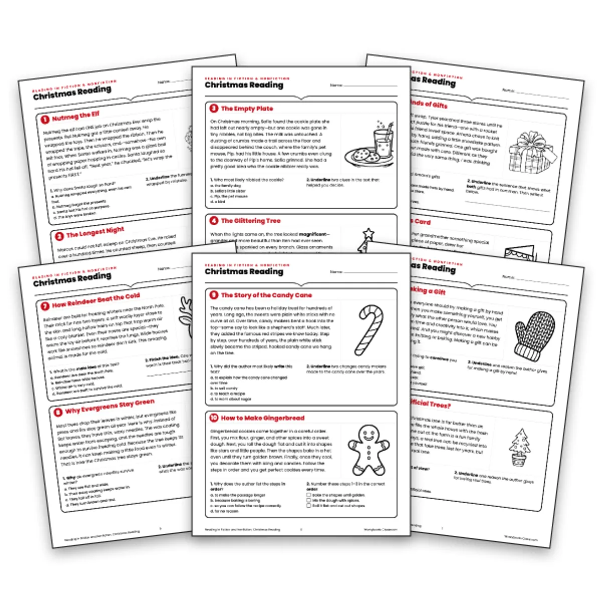 Christmas Reading Comprehension Task Cards — ela worksheet for Grade 3, Grade 4, Grade 5, page 1 of null