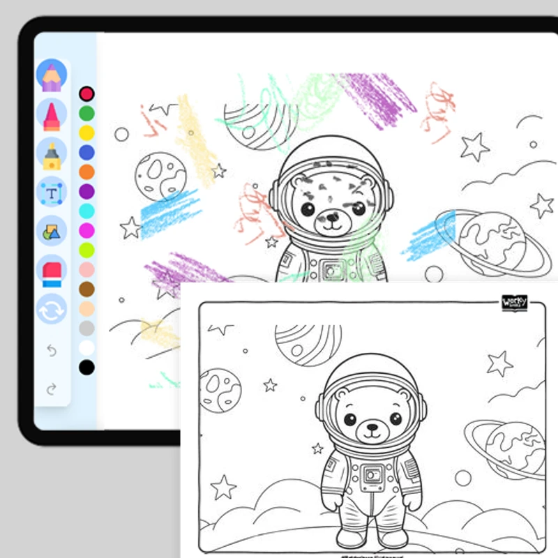 Teddy Bear's Space Journey — coloring-pages coloring page for Grade 1, Grade 2, Grade 3, Grade 4, Grade 5, page 1 of 1