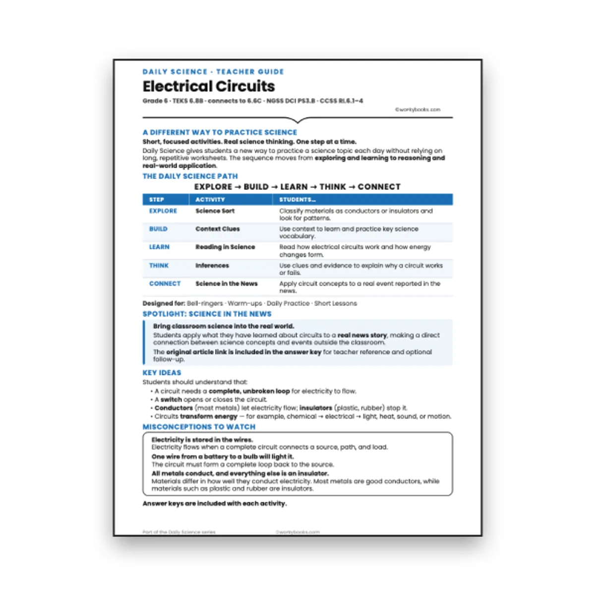 Electrical Circuits - Teacher Guide — ela worksheet for Grade 6, page 1 of null