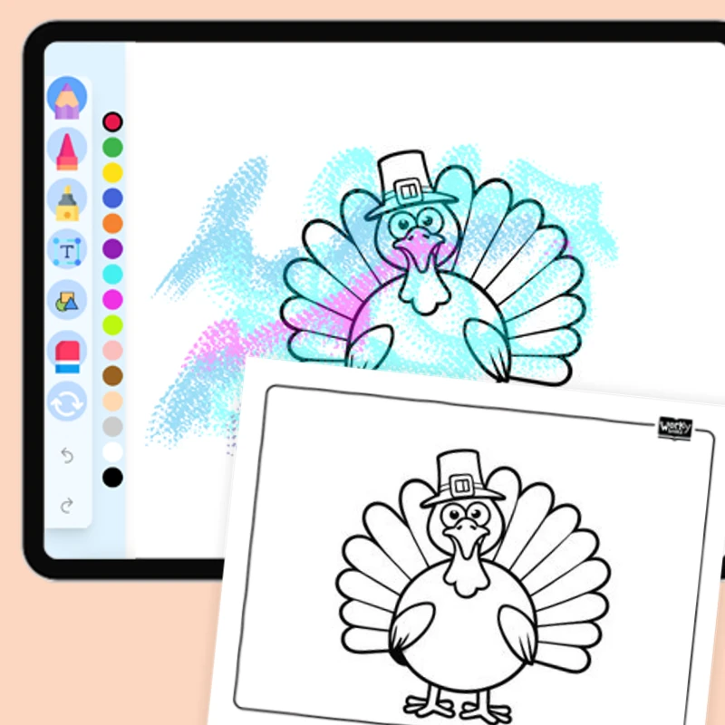 Happy Thanksgiving Turkey — coloring-pages coloring page for Grade 1, Grade 2, Grade 3, Grade 4, Grade 5, page 1 of 1