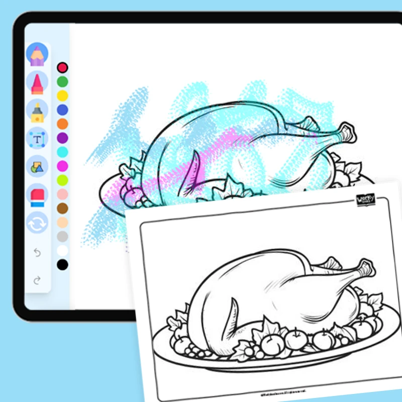 Turkey's Thanksgiving Feast — coloring-pages coloring page for Grade 1, Grade 2, Grade 3, Grade 4, Grade 5, page 1 of 1