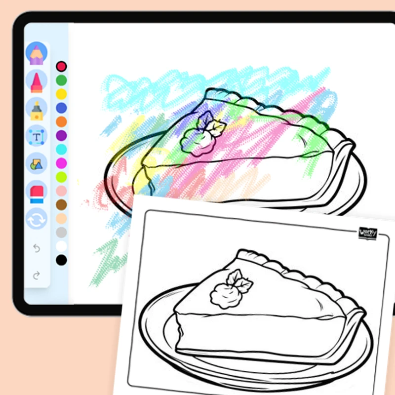 Turkey's Pumpkin Pie Coloring Treat — coloring-pages coloring page for Grade 1, Grade 2, Grade 3, Grade 4, Grade 5, page 1 of 1