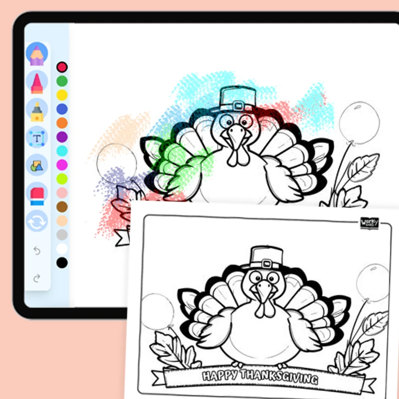 Turkey's Thanksgiving Greeting — coloring-pages coloring page for Grade 1, Grade 2, Grade 3, Grade 4, Grade 5, page 1 of 1