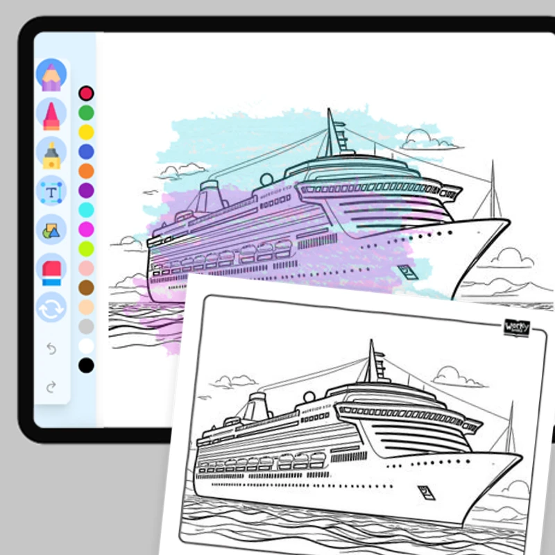 Cruise Ship on the Ocean — coloring-pages coloring page for Grade 1, Grade 2, Grade 3, Grade 4, Grade 5, page 1 of 1