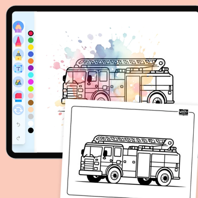 Cute fire truck — coloring-pages coloring page for Grade 1, Grade 2, Grade 3, Grade 4, Grade 5, page 1 of 1