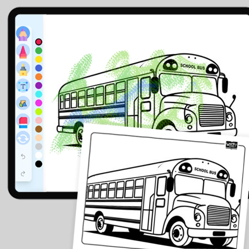 Friendly School Bus — coloring-pages coloring page for Grade 1, Grade 2, Grade 3, Grade 4, Grade 5, page 1 of 1