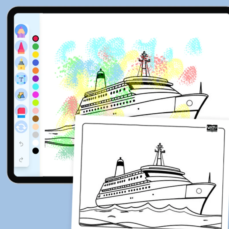 Ship on the Ocean — coloring-pages coloring page for Grade 1, Grade 2, Grade 3, Grade 4, Grade 5, page 1 of 1