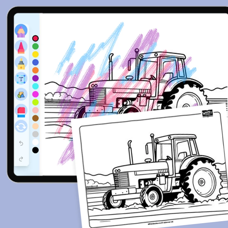 Tractor on the Farm — coloring-pages coloring page for Grade 1, Grade 2, Grade 3, Grade 4, Grade 5, page 1 of 1
